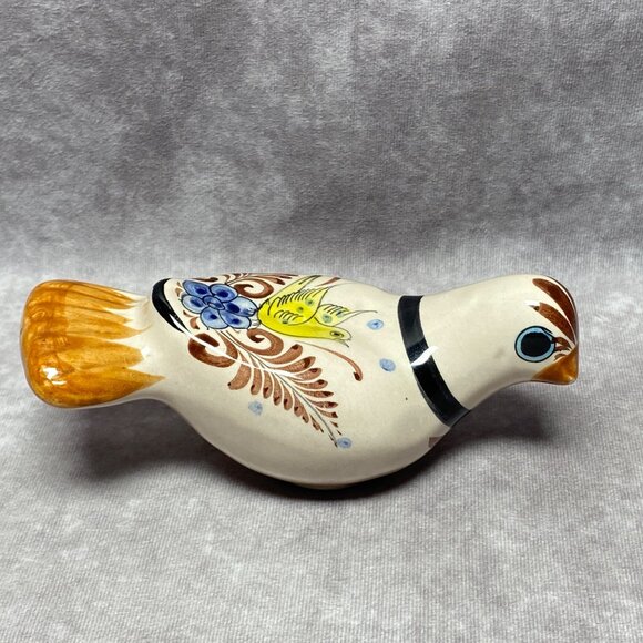 Hand-Painted Ceramic Bird Figurine Blue Yellow Floral Design Mexico Folk Art - Picture 7 of 9